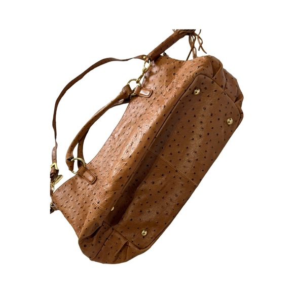 Vintage GILI ostrich leather extra large shoulder or tote bag - embossed tan - Picture 5 of 11